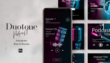 قالب آماده پست و استوری اینستاگرام پادکست Duotone