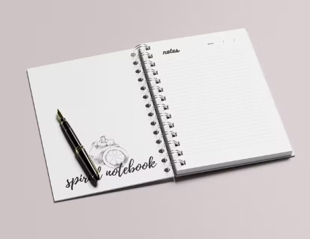 دانلود موکاپ لایه باز دفتر سیمی Spiral Notebook Mockup