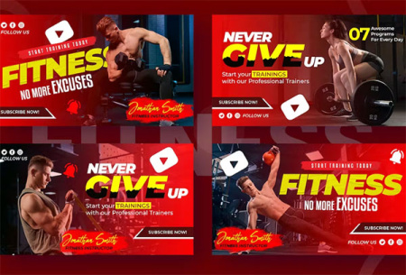 طرح لایه باز کاور ویدیو یوتیوب ورزشی و فیتنس