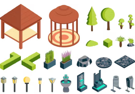 وکتور المان های باغ، ویلا و آلاچیق