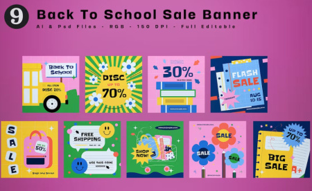 طرح لایه باز بنر تبلیغاتی مدرسه رایگان Back To School Sale