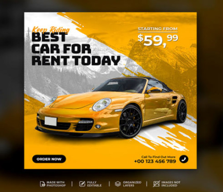 قالب پست اینستاگرام برای ماشین Car rental