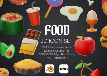 دانلود مجموعه آیکون غذا Food 3D Icon Set