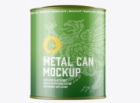 موکاپ لایه باز قوطی فلزی Metallic can