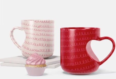 موکاپ لایه باز لیوان دسته قلبی Heart mugs