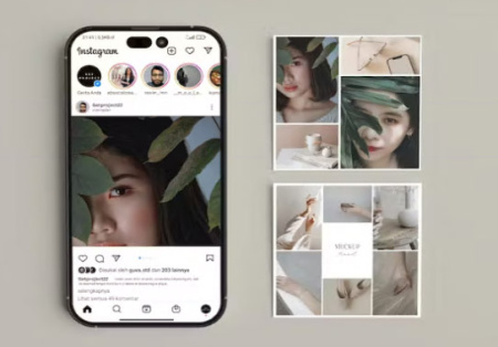 دانلود موکاپ صفحه نمایش موبایل با قالب پست اینستاگرام