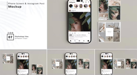 دانلود موکاپ اسکرین موبایل با قالب پست اینستاگرام