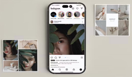 دانلود موکاپ لایه باز اسکرین موبایل با قالب پست اینستاگرام