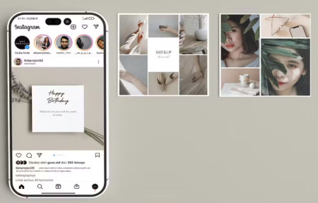دانلود موکاپ صفحه نمایش موبایل با طرح پست اینستاگرام