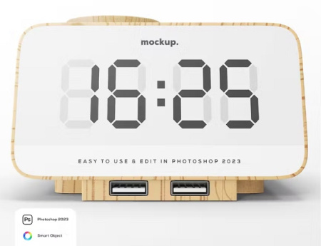 دانلود موکاپ ساعت دیجیتال چوبی Wooden Digital Clock