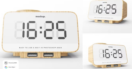 دانلود موکاپ لایه باز ساعت دیجیتال چوبی Wooden Digital Clock