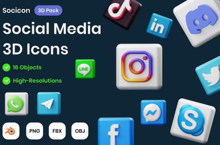 دانلود 16 آیکون سه بعدی شبکه های اجتماعی