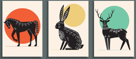 عکس تابلو سه تکه طرح حیوانات