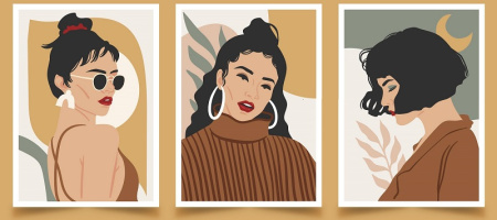 عکس تابلو سه تکه طرح دختر مدرن و زیبا