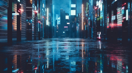 عکس خیابان زیبا در شب و نورهای نئون با کیفیت بالا