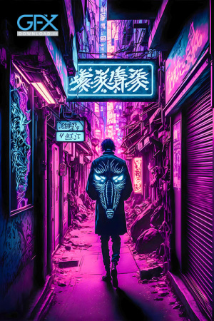 عکس شهر توکیو با تم نئون برای چاپ تابلو دکوراتیو