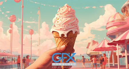 عکس بستنی قیفی توت فرنگی