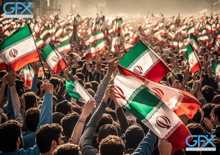 عکس پرچم ایران روی دست میان جمعیت