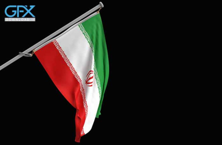 دانلود عکس پرچم ایران روی میله در بک گراند مشکی برای ادیت