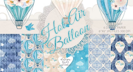 10 تکسچر فتوشاپ بالون های آبی رنگ Hot air balloon blue