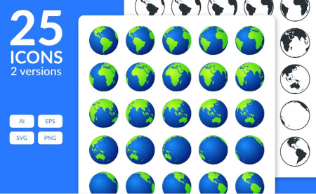 دانلود 50 آیکون کره زمین png و eps لایه باز