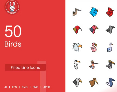 دانلود 50 آیکون پرنده Birds Filled Line Icons