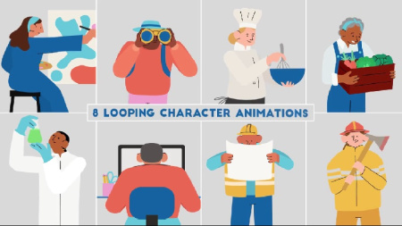 پروژه افتر افکت موشن گرافیک 8 کاراکتر حرفه های مختلف