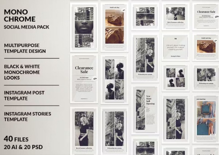 دانلود قالب آماده پست و استوری اینستاگرام مونوکروم