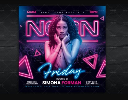 قالب آماده پست اینستاگرام نئونی Neon Party Flyer