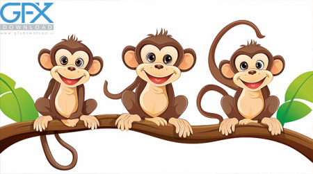 عکس میمون کارتونی روی شاخه