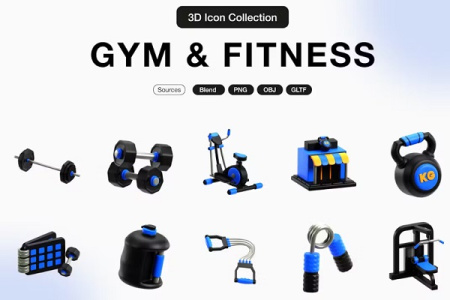 دانلود 10 آیکون سه بعدی ورزشی و بدنسازی Gym and Fitness 3D Icon