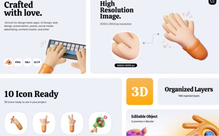 دانلود 10 آیکون ژست دست 3D Icon Hand Gesture