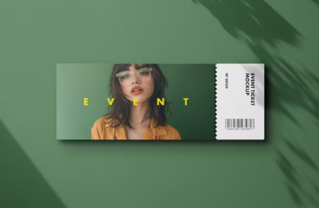 دانلود موکاپ لایه باز بلیط مراسم با افکت سایه