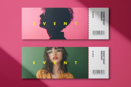 موکاپ لایه باز تیکت مراسم با افکت سایه