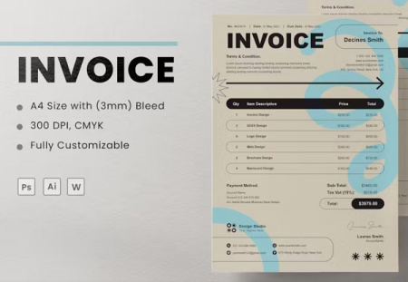 فایل آماده صورت حساب فرمت PSD لایه باز و Word