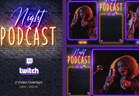 فایل لایه باز برای طراحی بنر پادکست با تم نئون