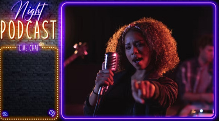 طرح لایه باز بنر پادکست با تم نئون