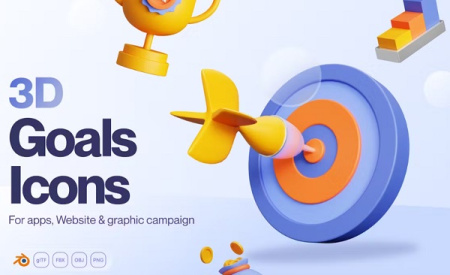 آیکون های سه بعدی موضوع هدف و نتیجه
