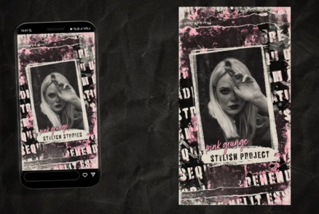 پروژه پریمیر استوری موشن اینستاگرام با افکت گرانج صورتی