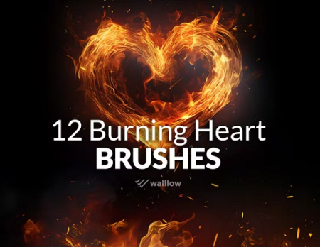 12 براش فتوشاپ قلب سوزان Burning hearts