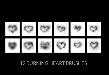 12 براش فتوشاپ قلب های سوزان Burning hearts