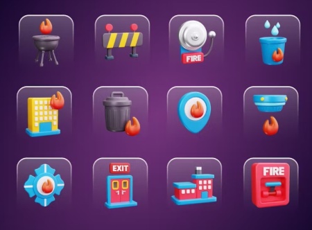 پکیج سه بعدی آیکون آتش نشانی