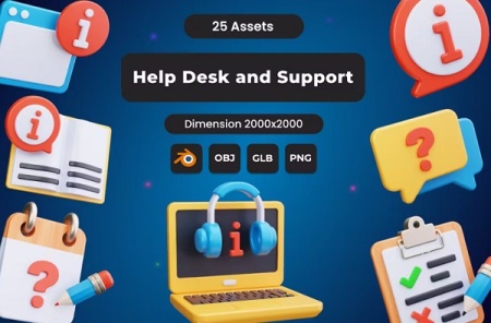 آیکون های سه بعدی راهنما و ارسال تیکت