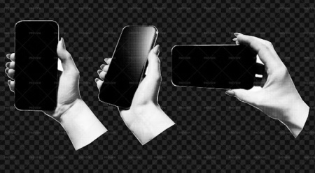 دانلود وکتورهای کاغذی گرفتن موبایل در دست