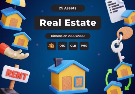 مجموعه آیکون های سه بعدی املاک