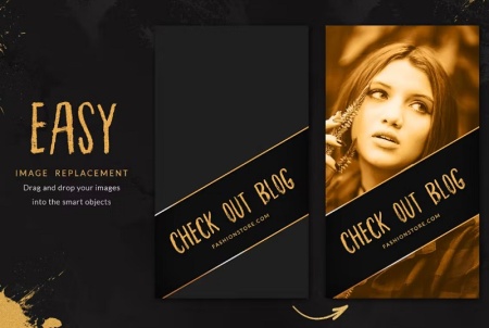 دانلود قالب پست استوری اینستاگرام مشکی طلایی