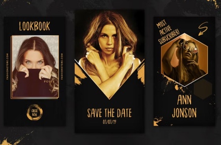 قالب پست استوری اینستاگرام مشکی طلایی لایه باز