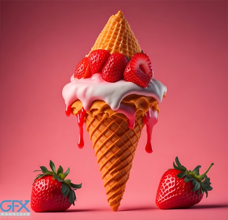 عکس بستنی قیفی توت فرنگی