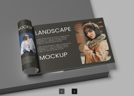 دانلود موکاپ لایه باز بروشور تبلیغاتی Landscape Brochure Mockup
