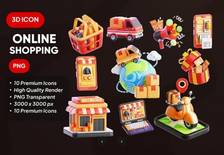 آیکون های سه بعدی آنلاین شاپ